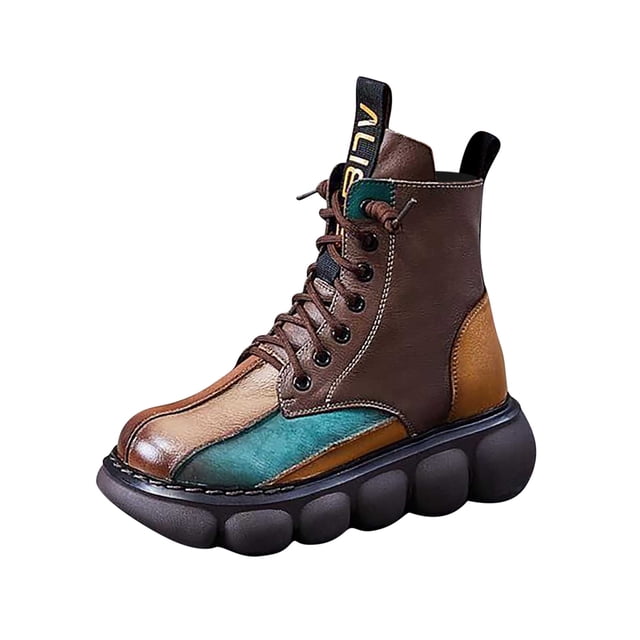 CEHVOM Woman Winter Plus Size Leather Boots Thick Heel Booties Ladies Retro Breathable Short Boots