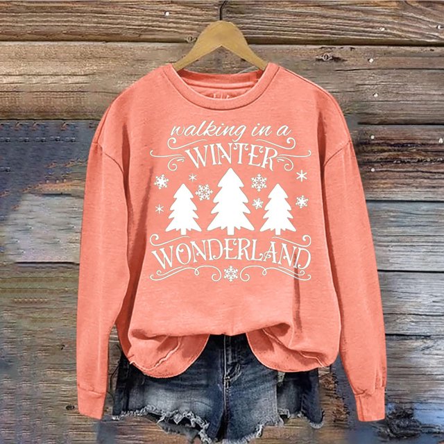Qertyioot Pull d'Hiver Mode Femme Imprimé de Noël, Manches Longues Col Rond Chaud Ample Tendance Hauts Tricotés