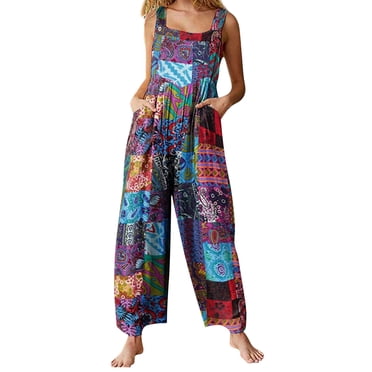 Combinaison pour Femmes avec Poches Sans Manches Jambes Larges Salopette Grande Taille