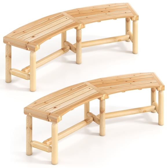Gymax Banc Courbé de Patio 2 Pcs pour 2-3 Personnes Causeuse d'Extérieur pour Cour Arrière Jardin Naturel