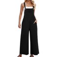 thumbnail image 1 of TrendOFT Combinaison une Pièce Femme Décontractée Été Ample Sans Manches Bretelles Spaghetti Ajustables Extensible Pantalon Jambe Grand avec Poche Combinaisons une Pièce Salopettes Noir TG, 1 of 4