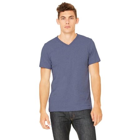 Bella Canvas Mens Jersey V-Neck Tee, XS, Heather Navy