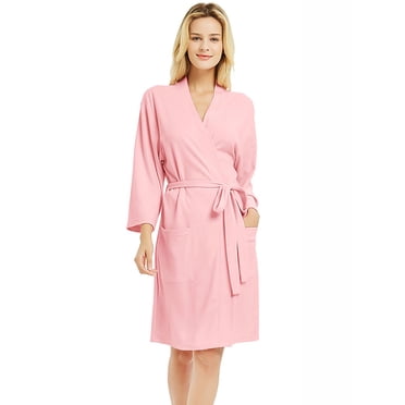 U2SKIIN Peignoirs pour Femmes, Peignoir Léger en Coton Manches 3/4 Tricoté Doux Vêtement de Nuit Tenue de Détente pour Dames,(Rose,m)