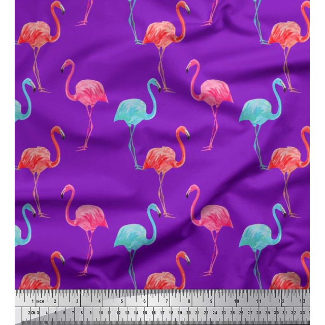 Soimoi Velvet Fabric Flamingo Bird Print Fabric by The Yard 58 Inch Wide
