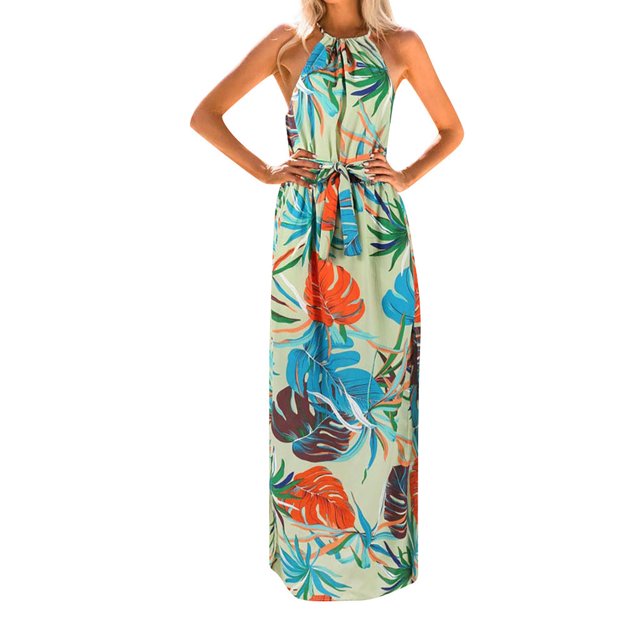 Pompotops Robe Longue Maxi Bohème d'Été à Imprimé pour Femme, Soirée, Plage, Florale