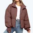thumbnail image 1 of IROINID Manteau d'Hiver Chaud pour Femmes, Col Montant, Fermeture Éclair, Manches Longues, Café, 1 of 9