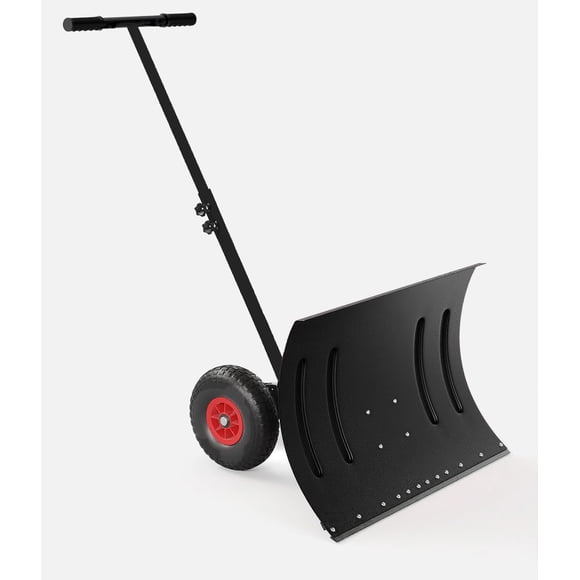 Pelle à Neige avec Roues pour Entrée, Pousse-Neige de 20 Pouces de Large et Réglable avec Poignée à Angle et Hauteur à 5 Positions, Outil Ergonomique de Déneigement Dorsal pour Trottoirs, Cours et Patios - Noir