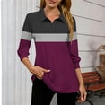 thumbnail image 2 of FRSASU Womens Tops 3/4 Sleeve V Neck Shirts Color Block Casual Business Basic Tees Summer Tops Purple S(S), 2 of 5