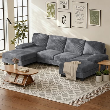 Homall Canapé d'Angle Moderne en Forme de U, Canapé Modulable en Tissu Chenille, Canapé 4 Places Surdimensionné avec Méridienne pour Salon, Canapé-Lit avec Mousse à Mémoire de Forme