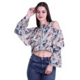 thumbnail image 2 of Moomaya Button Front Cold Shoulder Top Printed  Casual Loose Blouse Short Top, 2 of 4