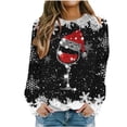 thumbnail image 1 of Besolor Chandail à Col Rond de Noël pour Femmes, Imprimé de Verre de Vin, Manches Longues, Chandails Mode, Hauts Graphiques Flocon de Neige, 1 of 4
