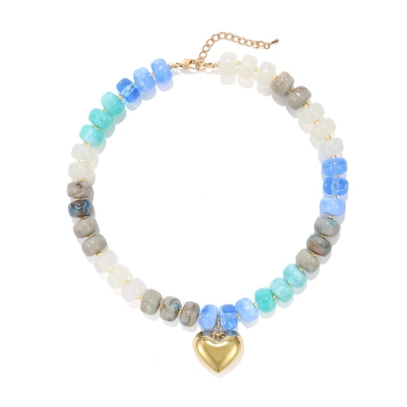 Faty-T Chunky Heart Necklaces for Women Colorful Resin Beaded Choker Necklace Gold Puffy Heart Statement Necklace Trendy Acrylic Choker Jewelry