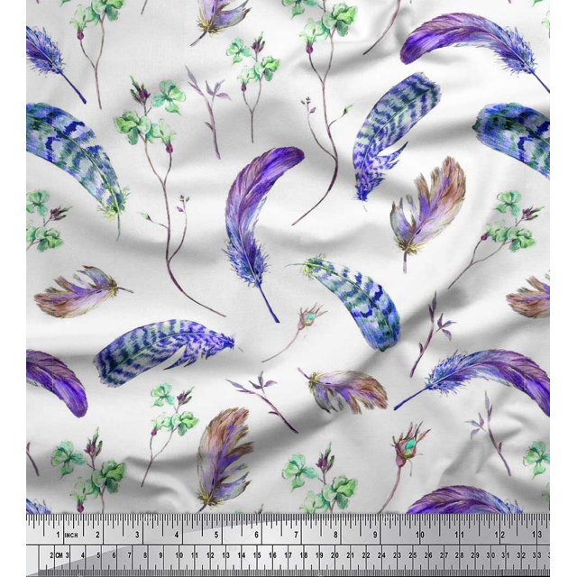 Soimoi Moss Georgette Fabric Flowers & Feather Print Sewing Fabric Yard 42 Inch Wide