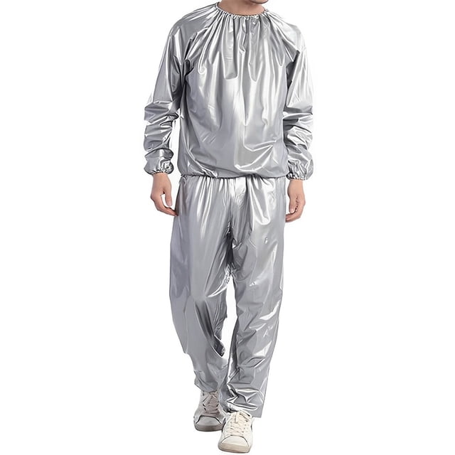 fastboy Combinaison de Sauna pour Salon à Domicile Spa Course Exercice Mise en Forme Veste de Survêtement Réutilisable Lavable Combinaisons de Sport en PVC Argent TG