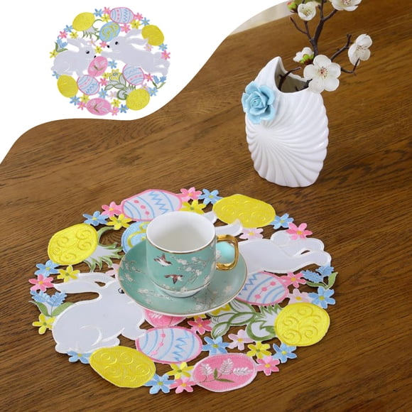 Meitianfacai Bunny Easter Eggs Placemats Easter Placemats Easter Decorations Dirt Resistants Placemats Washable Holiday Gifts, White