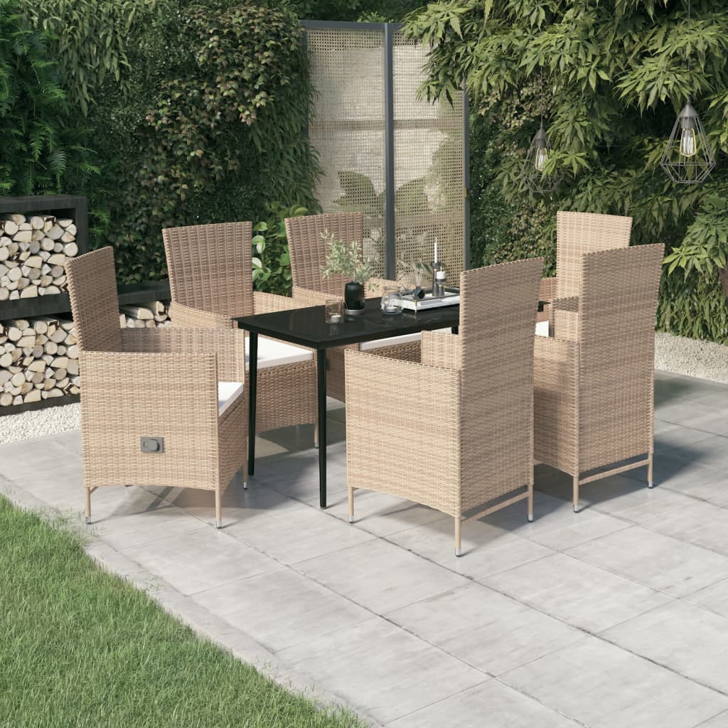 vidaXL 7 Piece Garden Dining Set with Cushions Beige