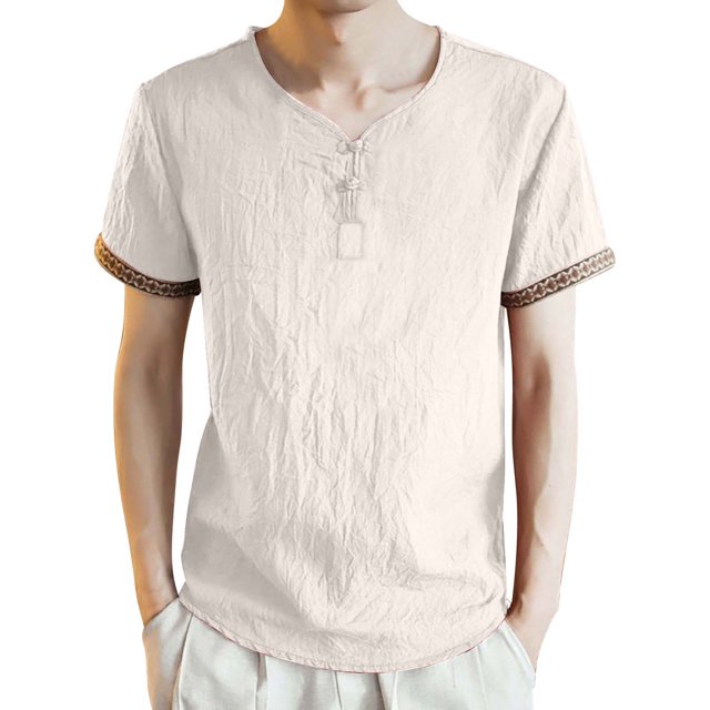 BOBOGOJP T-Shirt Ajusté pour Hommes Col Rond Manches Courtes Hauts Ajustés (Beige,3TG)