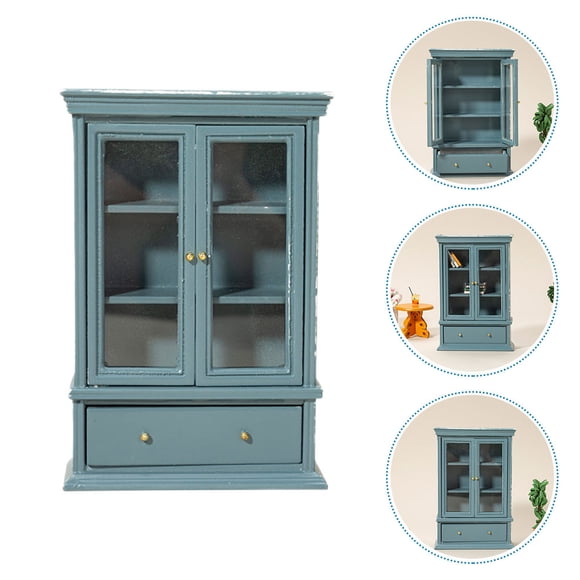 OUNONA Mini Décoration de Maison Armoire Latérale Miniature Bleu Bois 1 Pcs