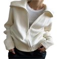 thumbnail image 4 of CNKOO Women Knitting Long Sleeve Lapel Zipper Solid Color Fall Loose Coat, 4 of 9