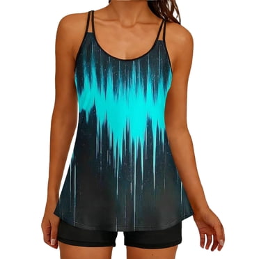 FAVIPT Tankinis pour Femmes à Contrôle du Ventre, Maillots de Bain Modestes Deux Pièces, Haut de Bain Modeste avec Short, Noir, TTG