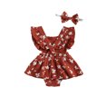 thumbnail image 3 of EYIIYE Baby Girl Floral Romper Dress + Headband Ruffle Halter Bodysuit, 3 of 6