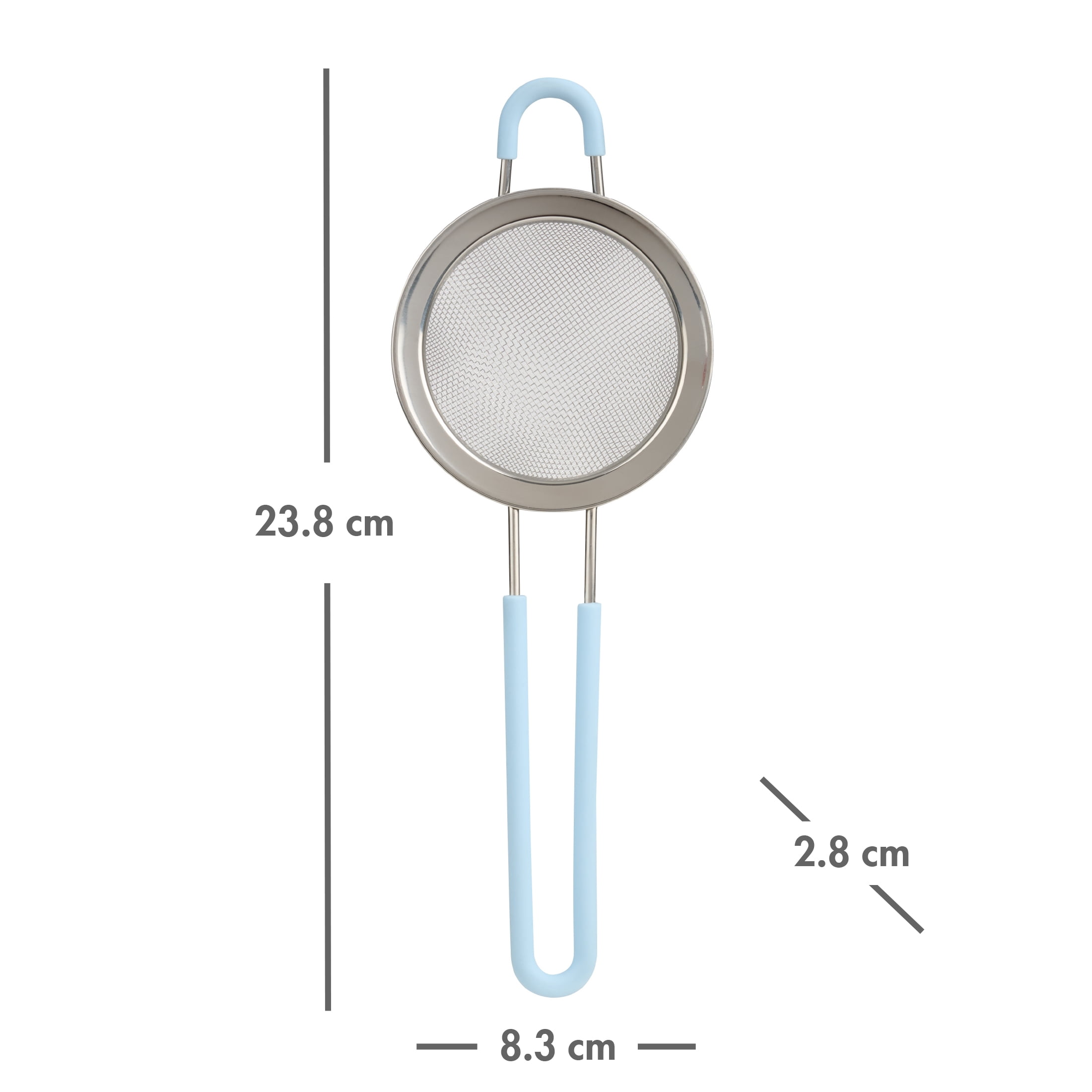 Passoire à maille fine Mainstays avec poignée recouverte de silicone, panier de 23,8 cm, ustensile de cuisine, bleu