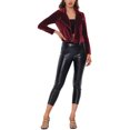 thumbnail image 2 of INSPIRE CHIC Veste de Moto Courte en Velours pour Femme à Revers Cranté avec Fermeture Éclair m Rouge Vin, 2 of 5