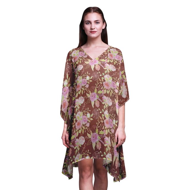 Bimba Kaftan de Plage Aquarelle, Paréo de Bikini, Robe Midi pour Femmes, Caftan Court-P-L