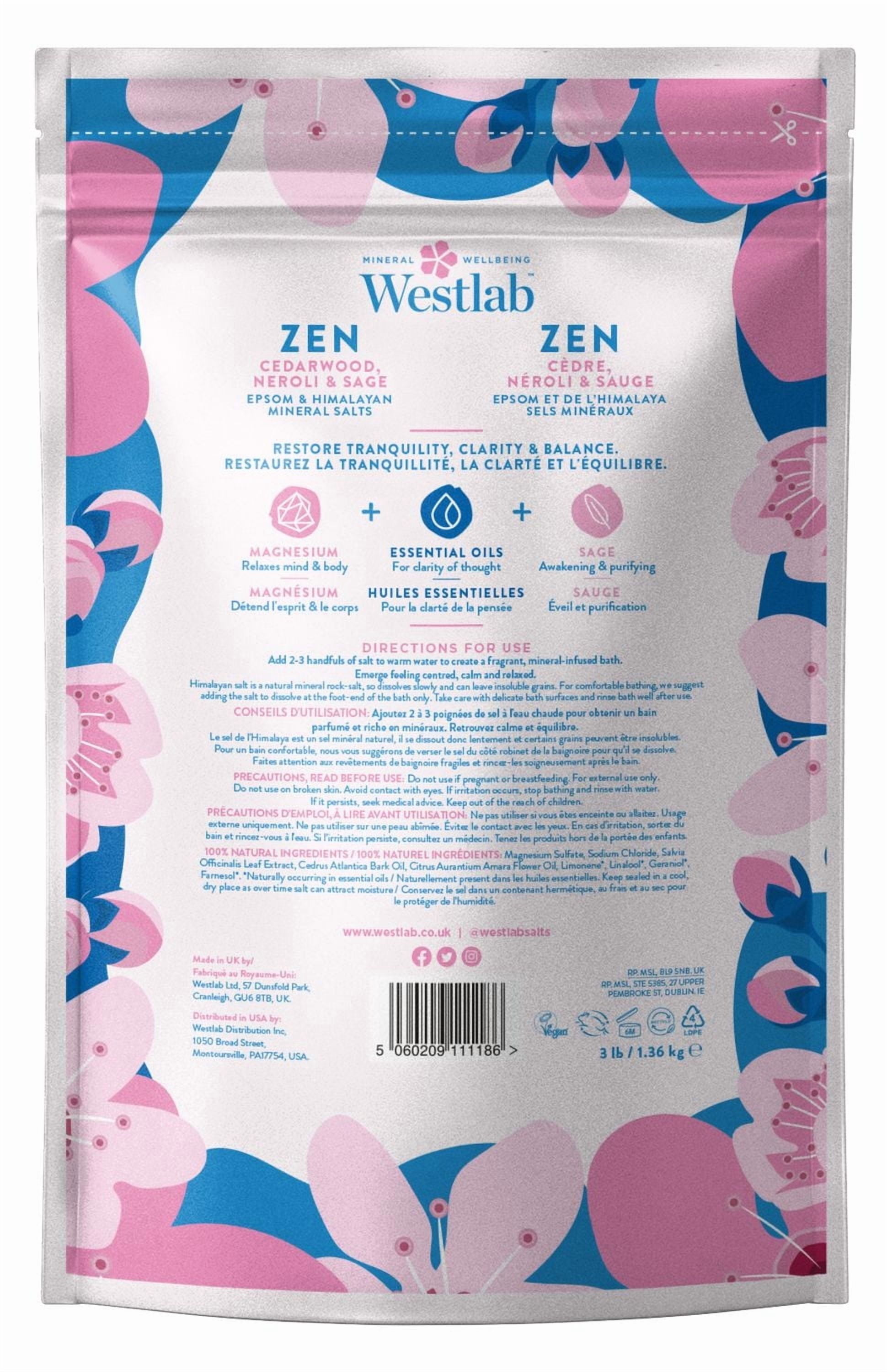 Westlab Zen - Sels de Bain d'Epsom et de l'Himalaya au Cèdre, Néroli & de sauge | 100% naturel, 100% végan, 100% exempt d'acte de cruauté envers les animaux