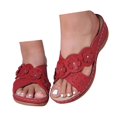 thumbnail image 1 of Womens Wedge Dress Slip on Sandals Beach Bohemian Summer Flower Leather Open Toe Mid Heel Slides Slippers, 1 of 5