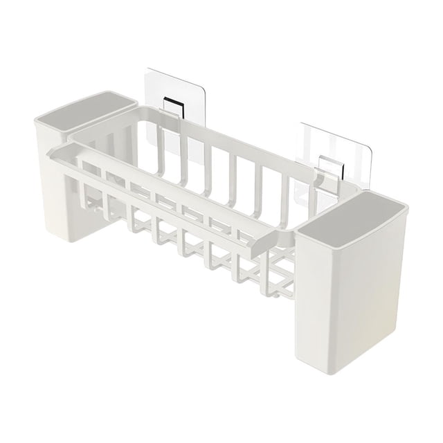 White Auto-Draining Sink Caddy For Organizing Kitchen Sponges Brushes And Utensils To Maintain A Clean Sink Area