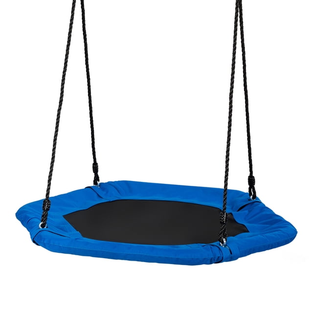 Gymax Balançoire Hexagonale Portative pour Enfants, Ensemble de Jeu 37 Pieds' avec Hauteur Réglable, Bleu