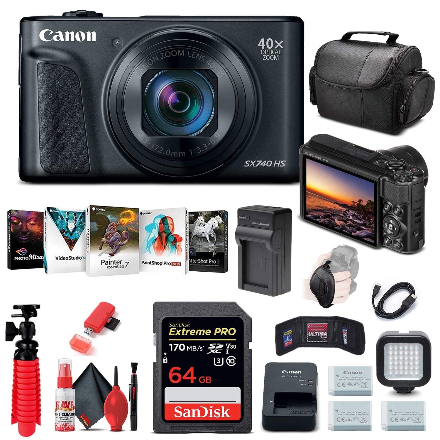 Canon PowerShot SX740 HS Digital Camera (Black) (2955C001) + 64GB