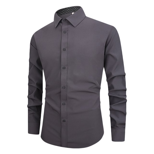 RXIRUCGD Homme Décontracté Uni à Boutons Manches Longues Col Rabattu Hauts Blouse Chemise, Gris, Taille : 2TG