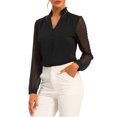 thumbnail image 4 of INSPIRE CHIC Women's Ruffle High Neck Shirt Button Decor Sheer Long Sleeve Blouse Tops XS Black, 4 of 5