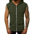 thumbnail image 1 of Men's Solid Color Sleeveless Zip-Up Hooded With Pockets Sleeveless Top(Army Green,S), 1 of 7