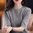 thumbnail image 5 of AherBiu Hauts d'Été pour Femmes Col Rond Manches Mi-Longues Chemises Unies Décontractées Coupe Ample T-Shirts Basiques Blouses, 5 of 5