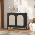 thumbnail image 4 of Bingirl Buffet Cabinet with Storage Kitchen Sideboard Console Table Adjustable Shelf Two-Door Rattan Accent Cabinet with Arch Carving for Living Room Hallway Dining Room Black, 4 of 7