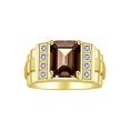 thumbnail image 1 of RYLOS Men's Rings 14K Yellow Gold Designer Style 10X8MM Emerald Cut Shape Gemstone & Diamonds Smoky Quartz June Birthstone Rings For Men Size 12, 1 of 7