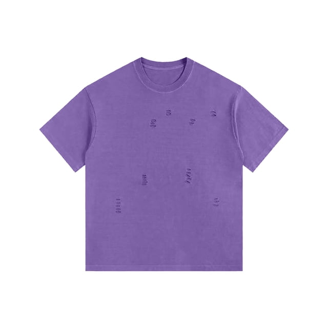 ShomPort T-Shirts à Manches Courtes pour Hommes Col Rond Classique Manches Courtes Décontracté Trous Déchirés Chemises Surdimensionnées