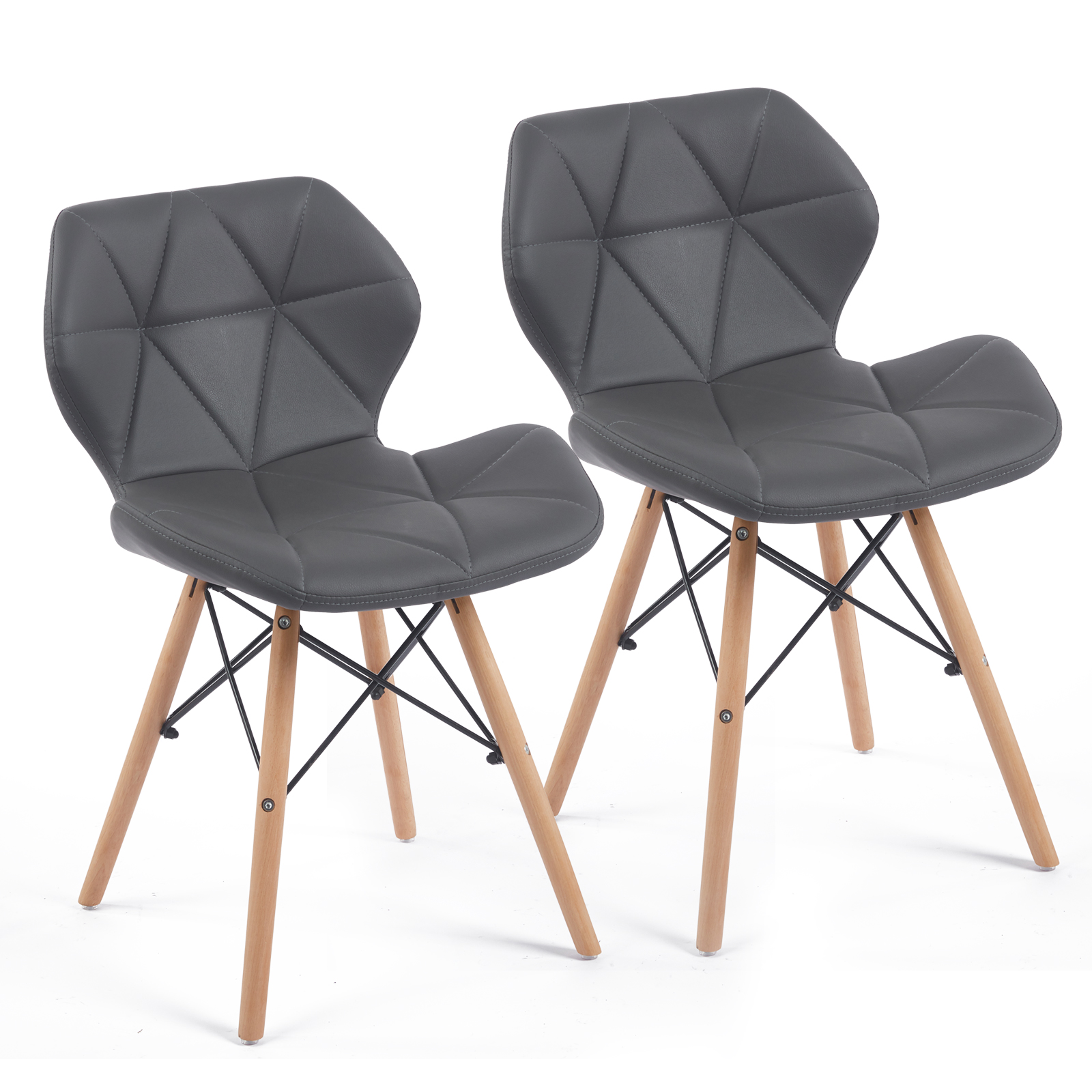 Chaises de salle à manger modernes Noble House avec dossier, rembourrage en mousse haute résilience et revêtement en cuir PU, ensemble de 2 (grises)