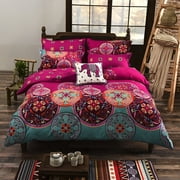 Pink Boho Bedding Duvet Cover 90x86 with 2 Pillow Shams & Zipper Closure  Queen  3-Piece,pink,Twin