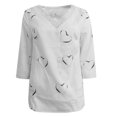 thumbnail image 4 of IROINID Discount Womens Plus Size Tops Love Printed V-neck Lace Patchwork 3/4 Sleeve T-shirt Tops Blouse,White, 4 of 5