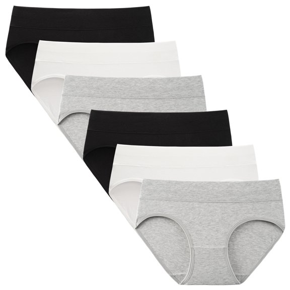 INNERSY Culottes pour Grandes Filles, Culottes en Coton Doux, sous-Vêtements Taille Mi-Haute pour Adolescentes, Lot de 6 (12-14 Ans, Noir Gris Blanc)