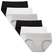 INNERSY Big Girls Panties Soft Cotton Briefs Mid-Waisted Underwear for Teen Girls 6 Pack(14-16years,Black Gray White)