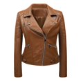 thumbnail image 1 of XZNGL Womens Leather Standing Collar Slim Fitting Motorcycle Jacket Leather Jacket, 1 of 3