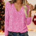 thumbnail image 2 of Hauts Scintillants pour Femmes 2026 Printemps à la Mode Manches Longues Col en V T-Shirt Décontracté à Paillettes Haut de Sortie Tenues de Rave, 2 of 8