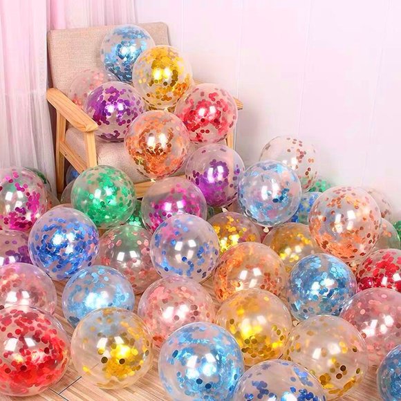 Aofa 5Packs 12 Inch Latex Balloon Inflatable Decorative Romantic Explosion-proof Reusable Mixed Confetti Glitter Sequins Helium Balloon Toy Birthday Party Decoration Gifts for Wedding