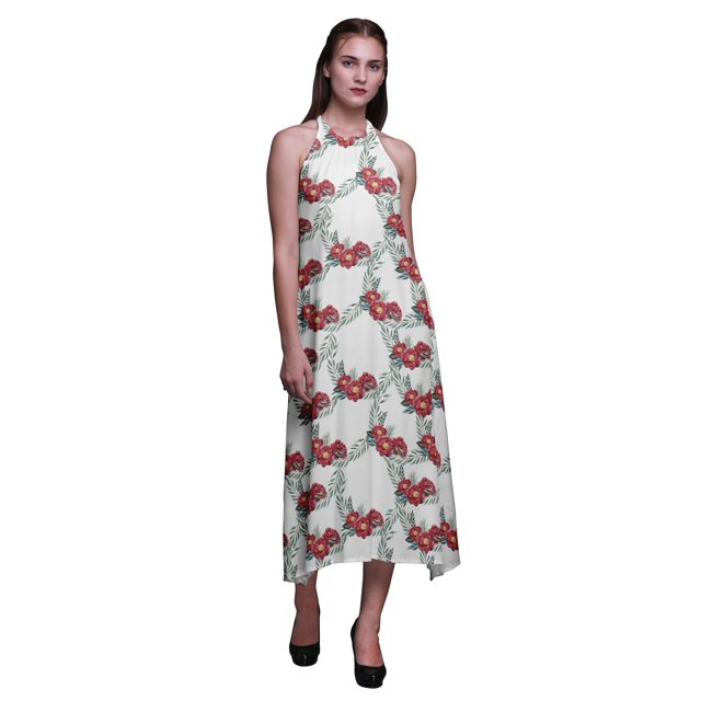 Bimba Floral Causal Long Dos Nu Licol Robe de Plage Imprimée-Grande