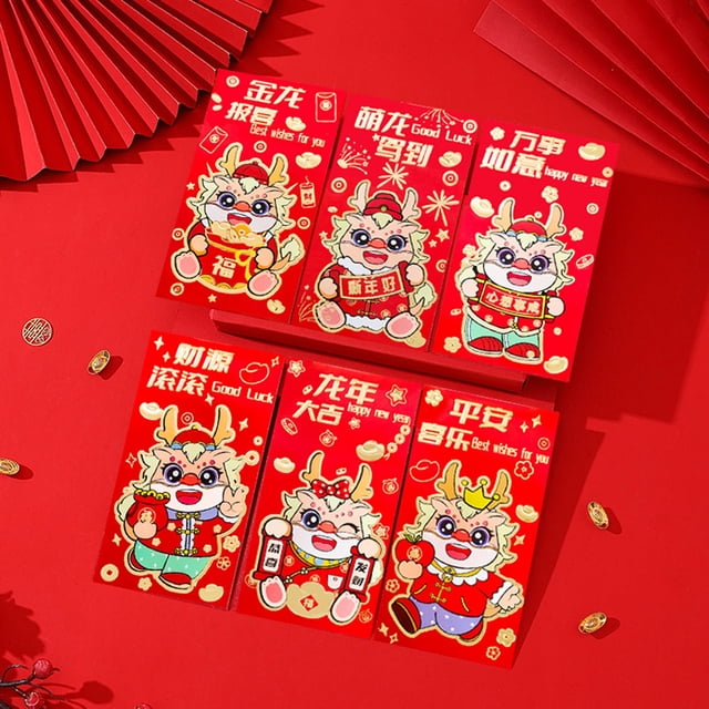 Ruiboury Lot de 6/lot Enveloppes Rouges pour le Festival du Printemps de l'Année Lunaire Chinoise à Larges Applications 208F,6 Pcs 6.7 Pouces
